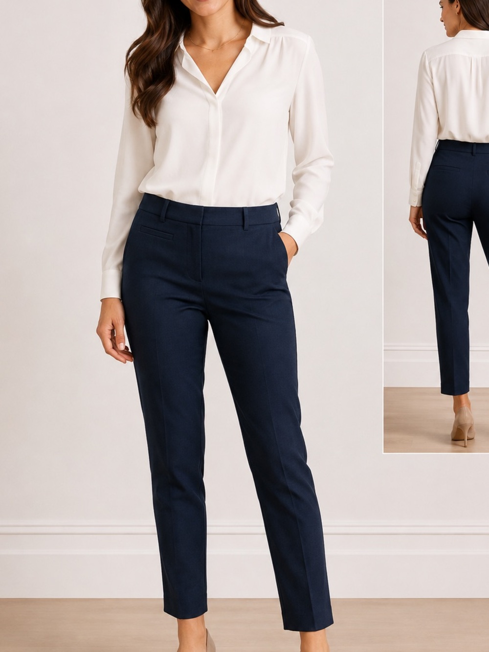 Banana Republic Navy Wool Stretch Logan Ankle Dress Pants 10P